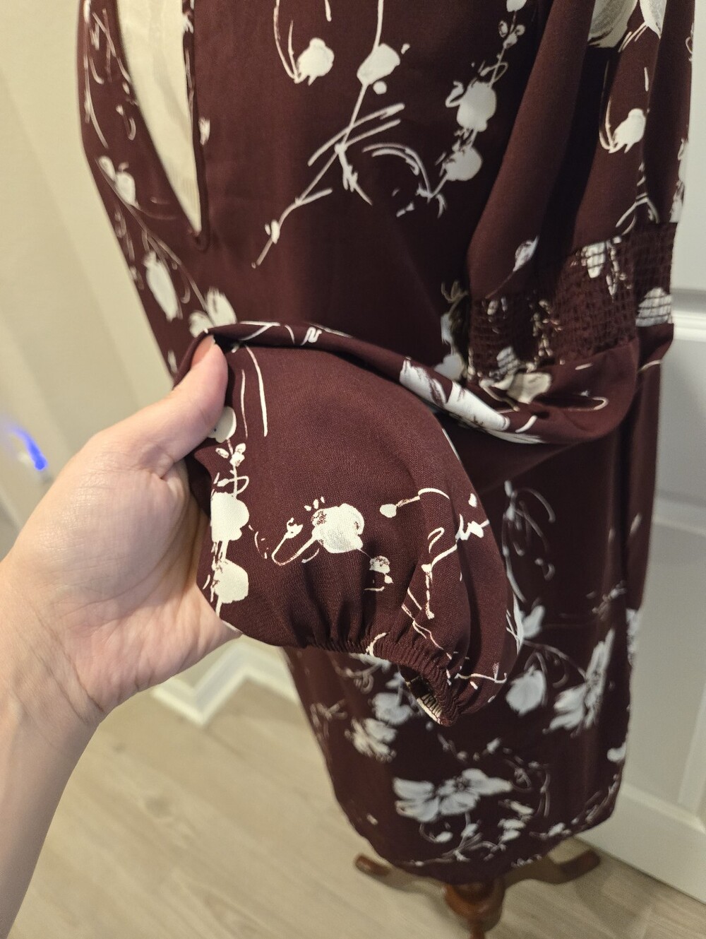 Peach Love Burgundy Floral Shift Dress, Size Large - Picture 8 of 10